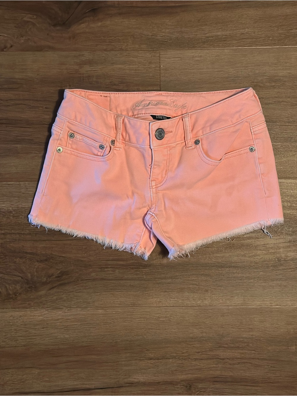 American Eagle Outfitters Peach Frayed Hem Jean Shorts